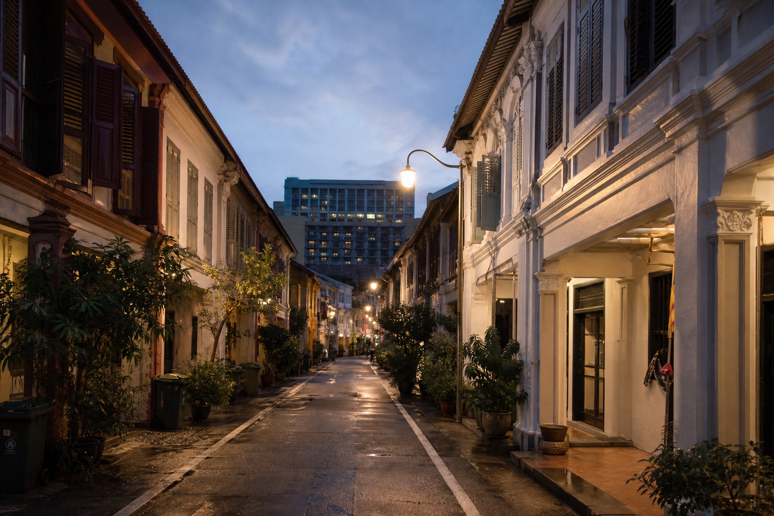 Keong Saik shophouse street at evening